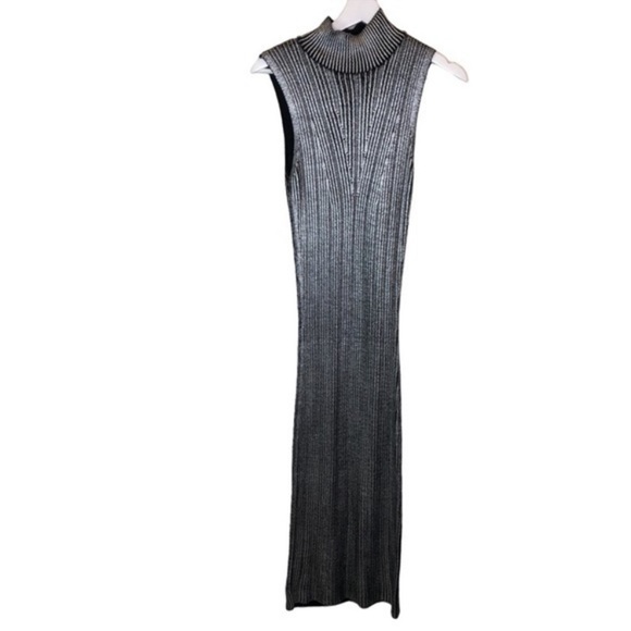 Zara Metallic Silver Sleeveless Midi Dress - Picture 4 of 6